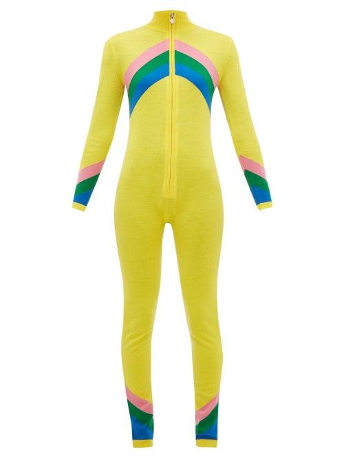 Matchesfashion.com Perfect Moment - Chevron Striped Merino Wool Jumpsuit - Womens - Yellow