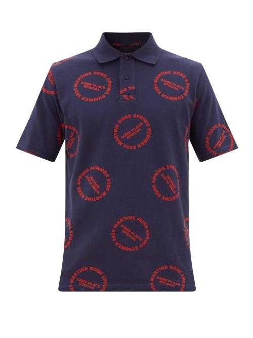 Matchesfashion.com Martine Rose - Printed Cotton-piqu Polo Shirt - Mens - Navy Multi