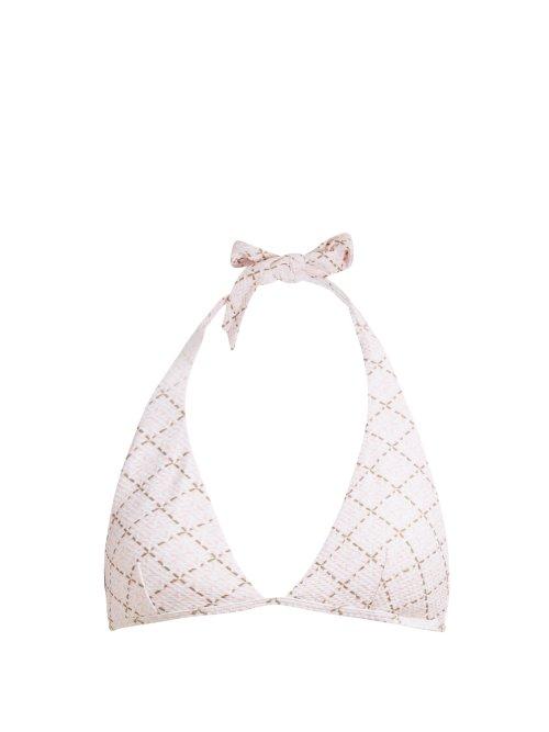 Matchesfashion.com Heidi Klein - Geometric Print Cloqu Halterneck Bikini Top - Womens - Pink