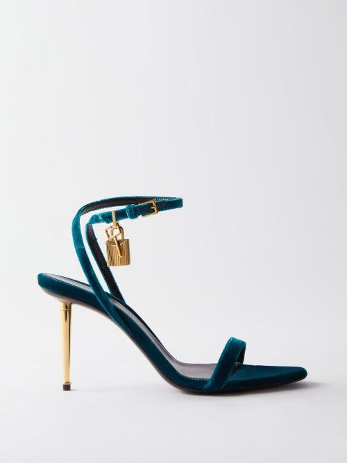 Tom Ford - Padlock 85 Velvet Sandals - Womens - Teal