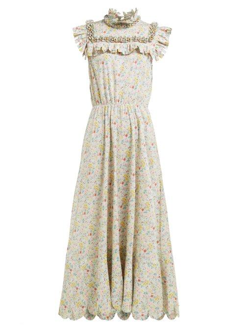 Matchesfashion.com Horror Vacui - Hilaria Floral Print Cotton Midi Dress - Womens - Green Multi
