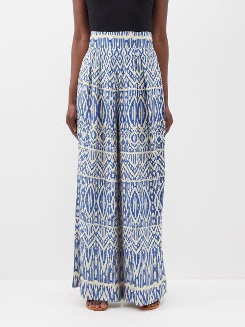 Marta Ferri - Printed-silk Wide-leg Trousers - Womens - Blue Print