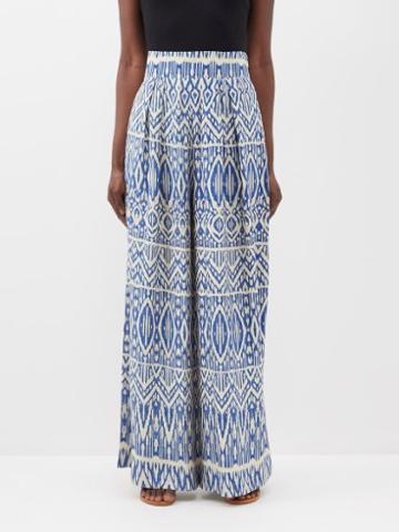 Marta Ferri - Printed-silk Wide-leg Trousers - Womens - Blue Print