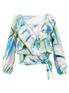 Matchesfashion.com Emilio Pucci - Bes-print Wrap-front Cotton-canvas Cropped Top - Womens - Green Print