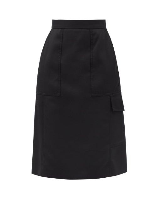Ladies Rtw Moncler - Flap-pocket Gabardine Midi Skirt - Womens - Black