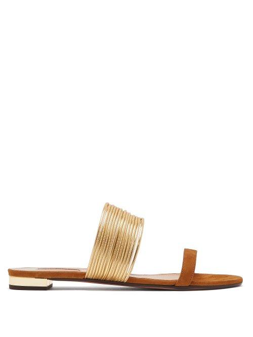 Matchesfashion.com Aquazzura - Rendez Vous Suede Sandals - Womens - Tan Gold