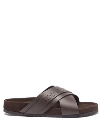 Tom Ford - Perforated-logo Cross-strap Leather Sandals - Mens - Brown