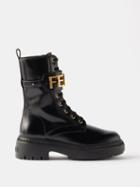Fendi - Logo-embellished Leather Biker Boots - Womens - Black Gold