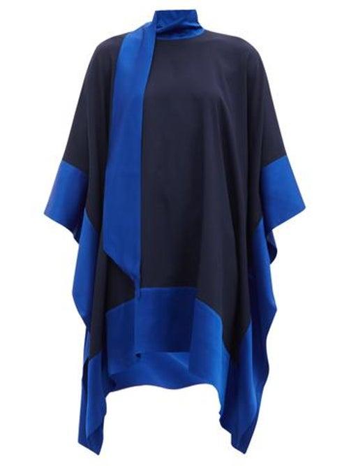 Matchesfashion.com Taller Marmo - Palm Beach Satin-panel Crepe Dress - Womens - Blue