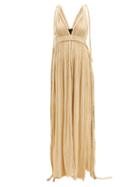 Matchesfashion.com Kasia Kulenty - Selena Braided-trim Pliss Cotton-gauze Dress - Womens - Beige