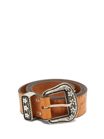 Erl - Star-debossed Leather Belt - Mens - Brown