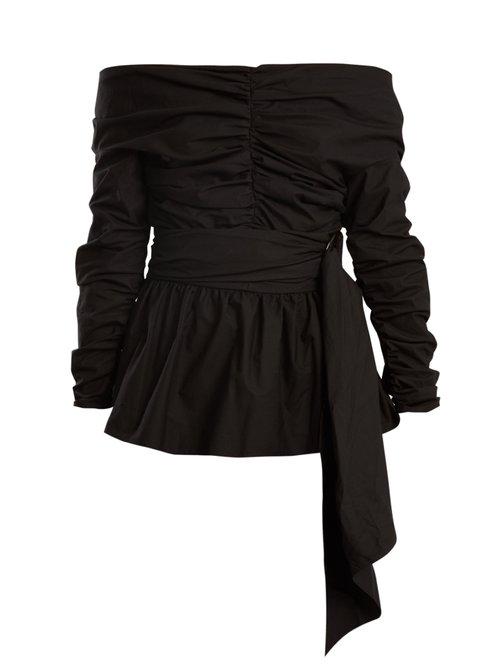 Matchesfashion.com Isa Arfen - Off The Shoulder Ruched Cotton Top - Womens - Black