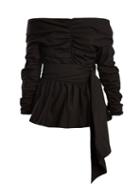 Matchesfashion.com Isa Arfen - Off The Shoulder Ruched Cotton Top - Womens - Black