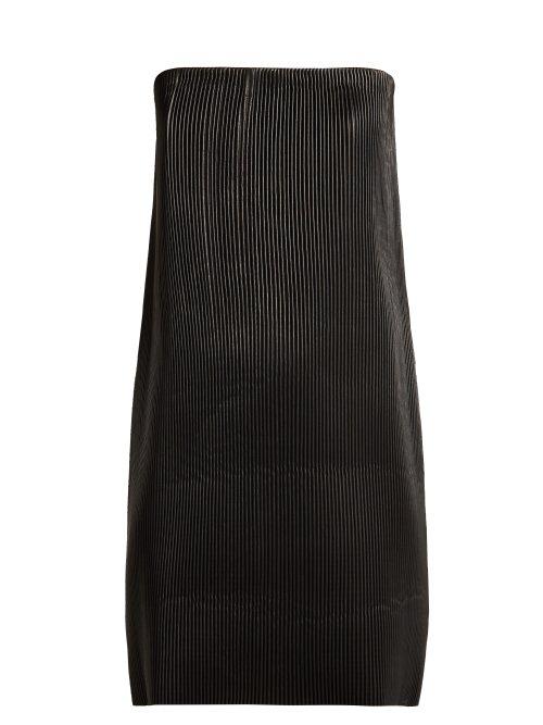Matchesfashion.com Versace - Strapless Pleated Leather Mini Dress - Womens - Black