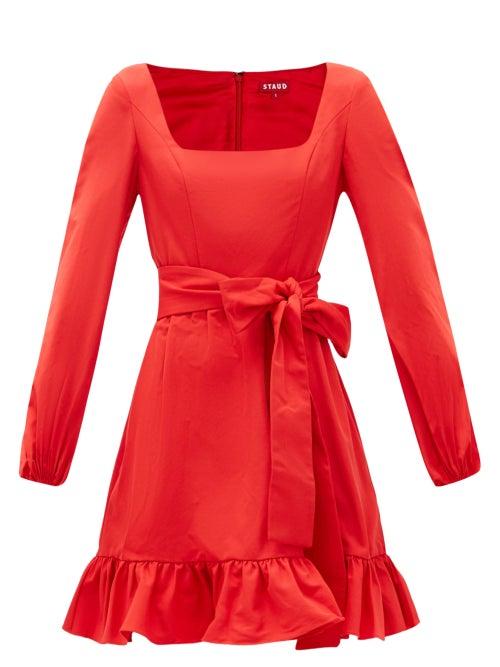 Matchesfashion.com Staud - Seth Balloon-sleeve Cotton-blend Faille Mini Dress - Womens - Red