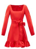 Matchesfashion.com Staud - Seth Balloon-sleeve Cotton-blend Faille Mini Dress - Womens - Red