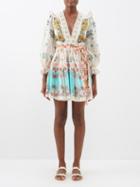 Zimmermann - Clover Floral-print Patchwork Cotton Mini Dress - Womens - Ivory Multi