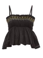 Ladies Beachwear Anaak - Rosa Embroidered Smocked Cotton-voile Top - Womens - Black