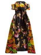 Matchesfashion.com Richard Quinn - Floral Print Off The Shoulder Dress - Womens - Multi