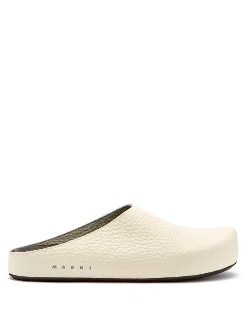 Matchesfashion.com Marni - Grained-leather Slipper Shoes - Mens - White
