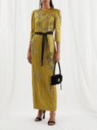 Erdem - Carmina Floral-embroidered Bow-trimmed Satin Dress - Womens - Green Multi