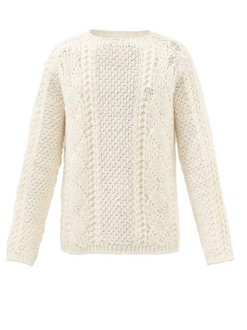 Maison Margiela - Distressed-effect Open-gauge Wool Sweater - Mens - White