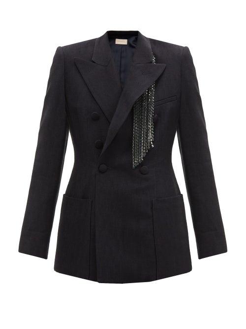 Ladies Rtw Christopher Kane - Crystal-fringed Slubbed-crepe Suit Jacket - Womens - Navy