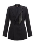 Ladies Rtw Christopher Kane - Crystal-fringed Slubbed-crepe Suit Jacket - Womens - Navy