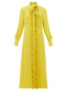 Matchesfashion.com Valentino - Ruffle Trimmed Midi Shirtdress - Womens - Yellow