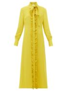 Matchesfashion.com Valentino - Ruffle Trimmed Midi Shirtdress - Womens - Yellow
