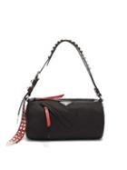 Matchesfashion.com Prada - New Vela Cylindrical Nylon Shoulder Bag - Womens - Black Red