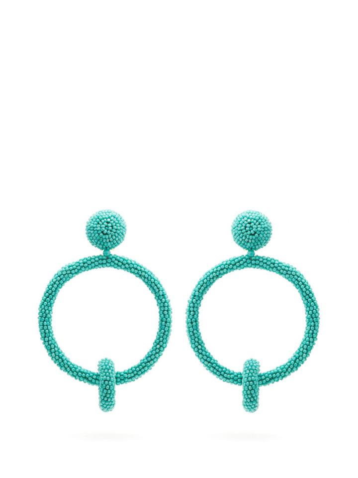 Oscar De La Renta Beaded Hoop-drop Clip-on Earrings