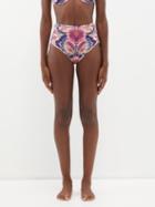 Zimmermann - Laurel Ruched Floral-print Bikini Briefs - Womens - Navy Pink