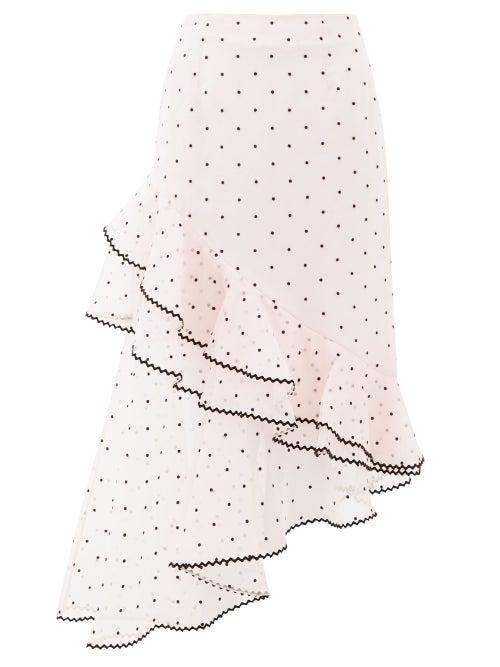 Matchesfashion.com Erdem - Antoinette Polka-dot Ruffled Silk-blend Skirt - Womens - Light Pink