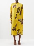 Asceno - Allegra Coral-print Silk Shirt Dress - Womens - Brown Print