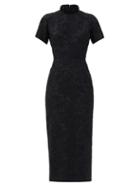 Matchesfashion.com Emilia Wickstead - Edie High-neck Floral-appliqu Midi Dress - Womens - Black