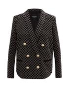 Matchesfashion.com Balmain - Glitter Grid Double Breasted Velvet Blazer - Womens - Black Multi