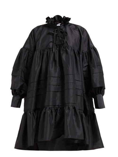 Matchesfashion.com Cecilie Bahnsen - Macy Ruffled Neck Sateen Shirtdress - Womens - Black