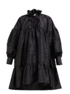 Matchesfashion.com Cecilie Bahnsen - Macy Ruffled Neck Sateen Shirtdress - Womens - Black