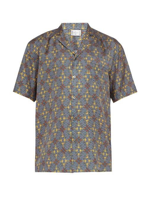 Matchesfashion.com All At Sea - Anchor Print Short Sleeved Silk Shirt - Mens - Multi