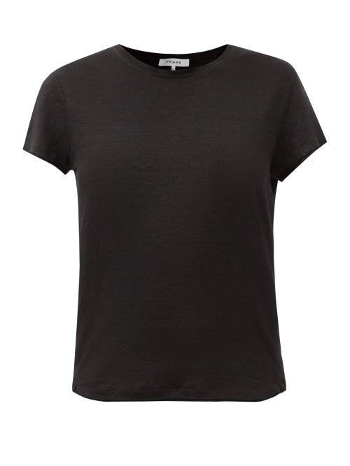 Frame - Linen-jersey T-shirt - Womens - Black