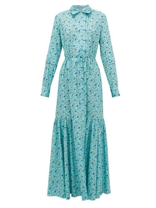 Matchesfashion.com Evi Grintela - Rosalie Floral-print Cotton Shirt Dress - Womens - Blue Print
