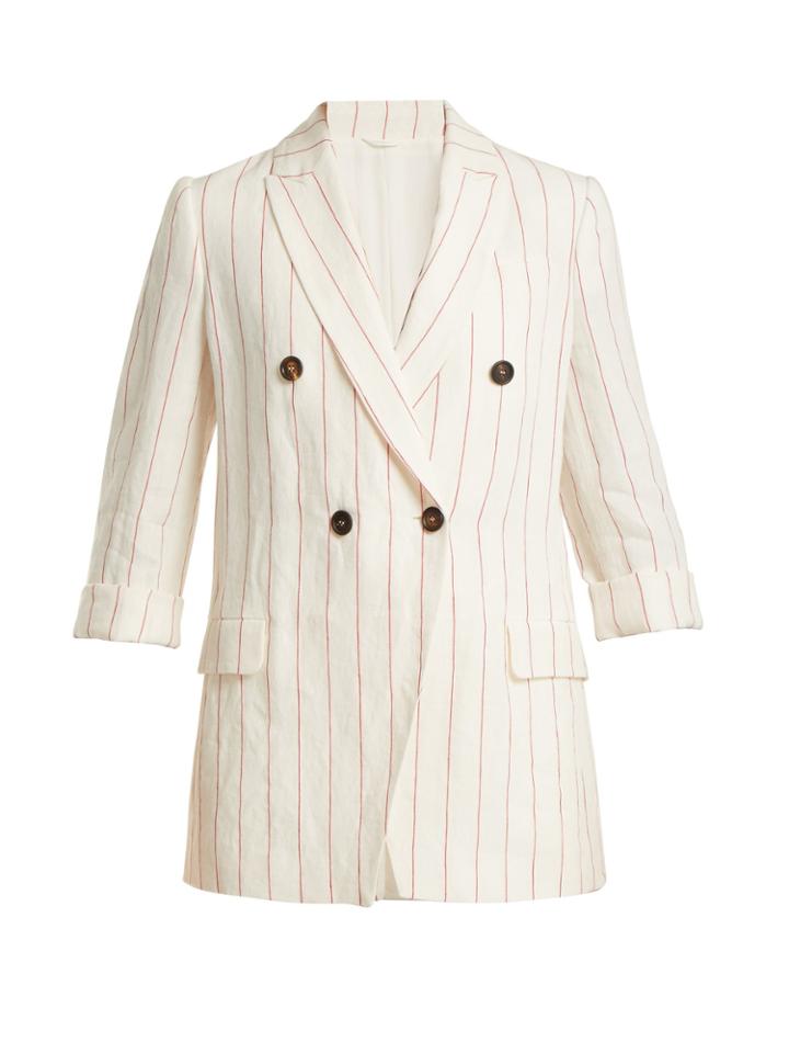 Brunello Cucinelli Double-breasted Pinstriped Linen Jacket