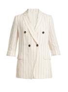 Brunello Cucinelli Double-breasted Pinstriped Linen Jacket