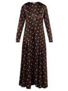 Matchesfashion.com Ganni - Cameron Polka Dot Satin Maxi Dress - Womens - Brown Print