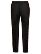 Alexander Mcqueen Velvet-trimmed Straight-leg Wool Trousers