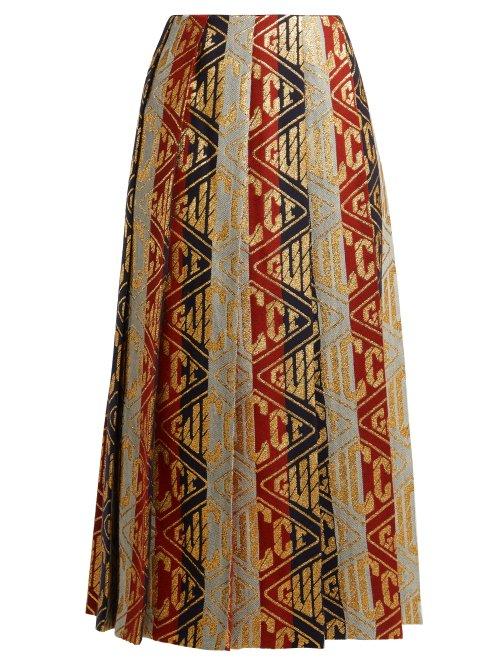 Matchesfashion.com Gucci - Logo Jacquard Striped Wool Blend Skirt - Womens - Multi