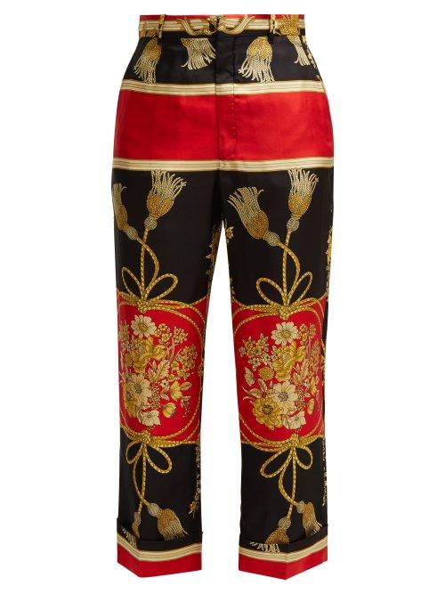 Matchesfashion.com Gucci - Intrigue Silk Cropped Trousers - Womens - Black Print
