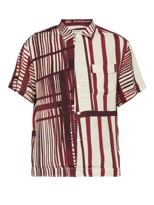 Matchesfashion.com Ditions M.r - Willy Abstract Print Short Sleeved Shirt - Mens - Burgundy White