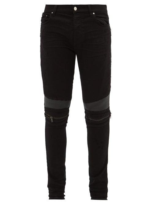 Matchesfashion.com Amiri - Mx2 Skinny Leg Leather Panel Jeans - Mens - Black